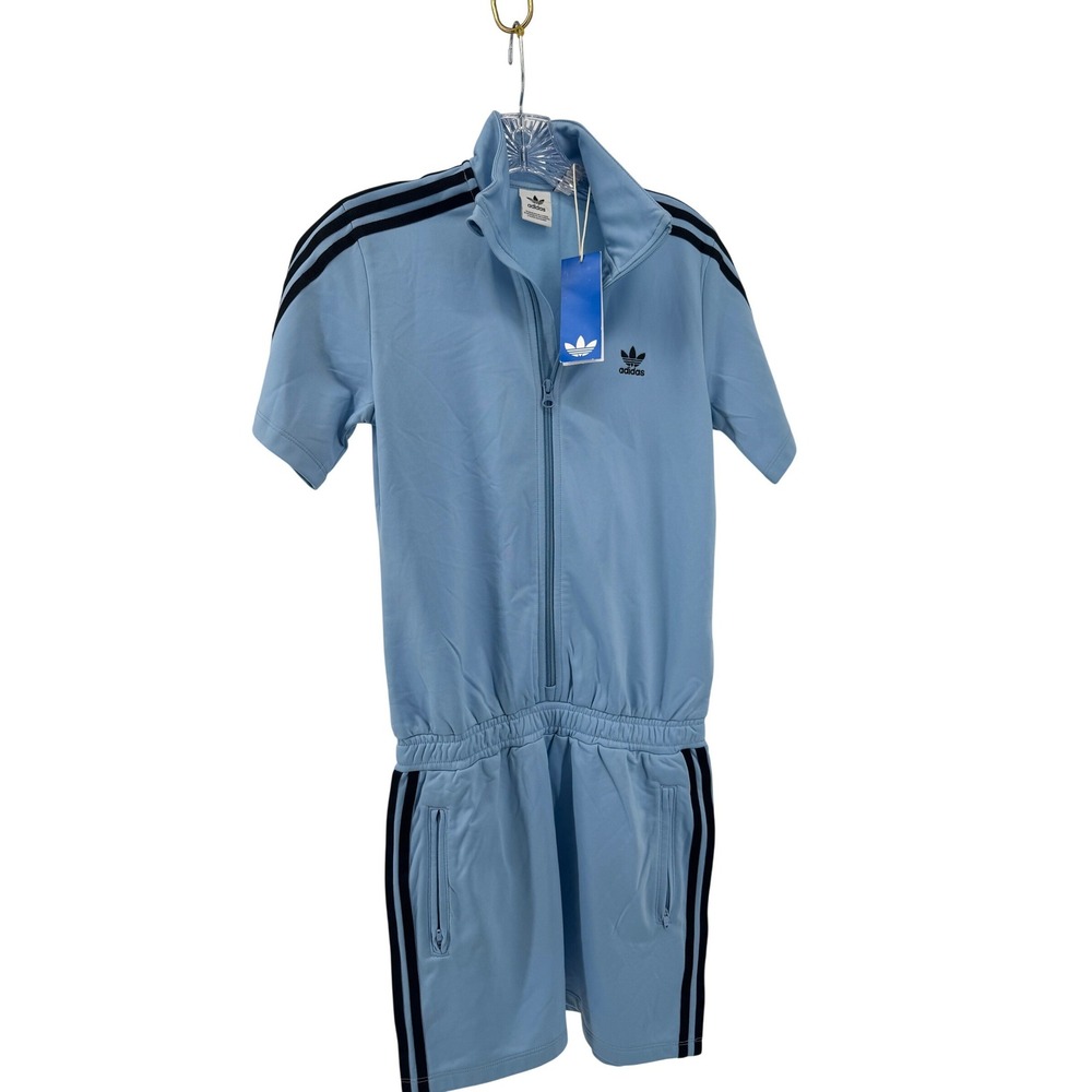 Adidas‎ Firebird Dress Women Large Ash Blue Short Sleeve Full Zip Track NEW